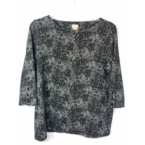 Chico's Women's Floral 3/4 Sleeve Floral Jacquard Tunic Black Grey Large NWOT - Picture 1 of 9